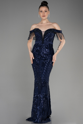 Платье для помолвки большого размера Длинный Темно-синий ABU3785