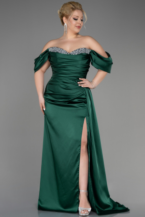 Платье для помолвки большого размера Длинный Атласный Изумрудно-зеленый ABU3655