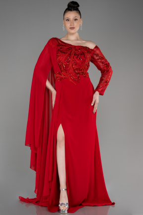 Вечернее Платье Большого Размера Кружево Длинный красный ABU3512