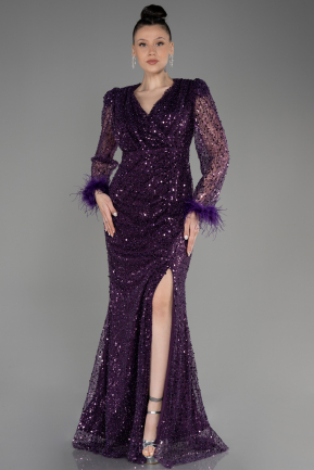 Платье для помолвки большого размера Длинный Чешуйчатый Тёмно-пурпурный ABU3790