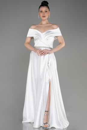 Свадебное платье большого размера Длинный Атласный Белый ABU3801