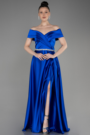 Свадебное платье большого размера Длинный Атласный Ярко-синий ABU3801