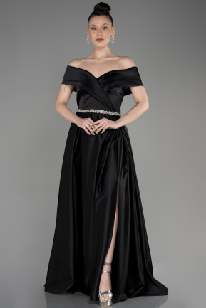 Свадебное платье большого размера Длинный Атласный Черный ABU3801