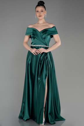 Свадебное платье большого размера Длинный Атласный Изумрудно-зеленый ABU3801