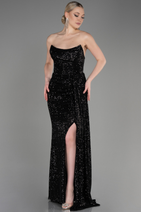 Длинное Чешуйчатое Вечернее Платье Черный ABU3134