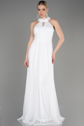 Длинное Выпускное Платье Белый ABU3252
