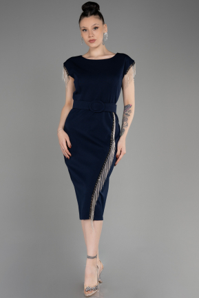 Платье для приглашения большого размера Миди Темно-синий ABK2023
