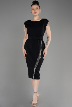 Платье для приглашения большого размера Миди Черный ABK2023