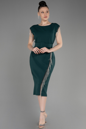 Платье для приглашения большого размера Миди Изумрудно-зеленый ABK2023