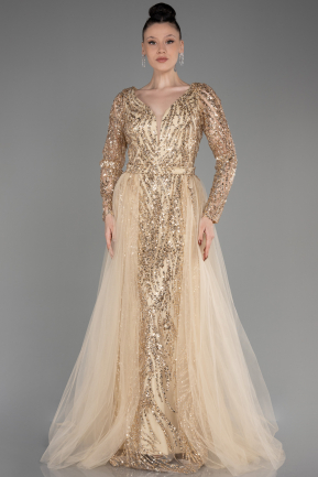 Платье для помолвки большого размера Длинный Чешуйчатый Золотой ABU3837