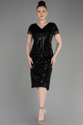 Платье для приглашения большого размера Миди Чешуйчатый Черный ABK2028