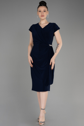 Платье для приглашения большого размера Миди Темно-синий ABK2029
