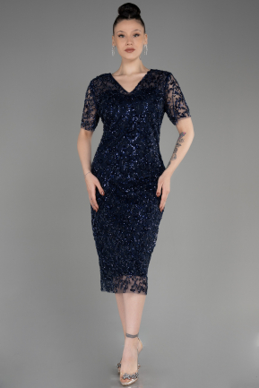 Платье для приглашения большого размера Миди Чешуйчатый Темно-синий ABK2030