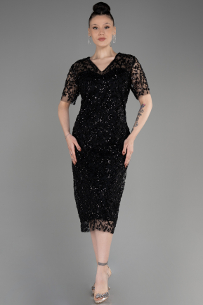 Платье для приглашения большого размера Миди Чешуйчатый Черный ABK2030
