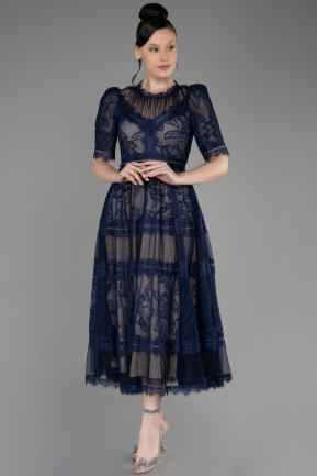 Миди Ночное Кружевное Платье Темно-синий ABK1388