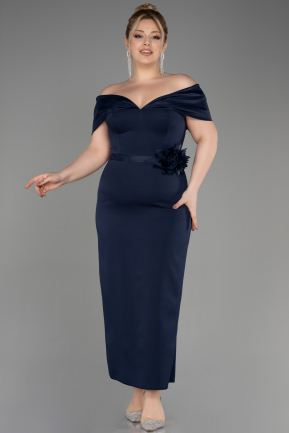 Платье для приглашения большого размера Миди Темно-синий ABK2015