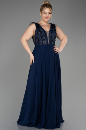 Платье для помолвки большого размера Длинный Сифон Темно-синий ABU3858