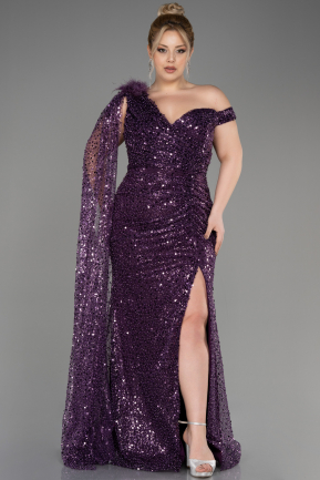 Платье для помолвки большого размера Длинный Чешуйчатый Пурпурный ABU3859
