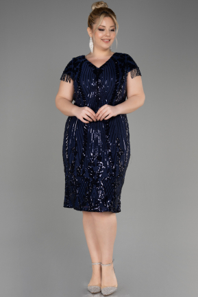 Платье для приглашения большого размера Миди Чешуйчатый Темно-синий ABK2028