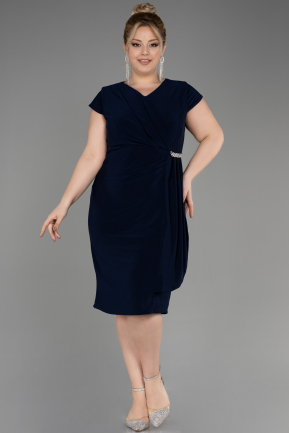 Платье для приглашения большого размера Миди Темно-синий ABK2029