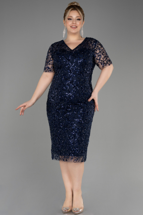 Платье для приглашения большого размера Миди Чешуйчатый Темно-синий ABK2030