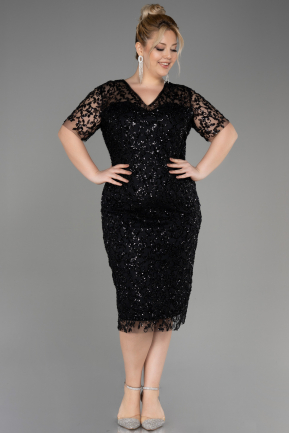 Платье для приглашения большого размера Миди Чешуйчатый Черный ABK2030