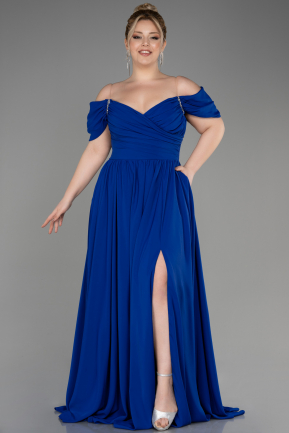 Вечернее Платье Большого Размера Сифон Длинный Ярко-синий ABU3738