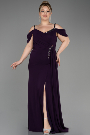 вечернее платье большого размера Длинный Сифон Тёмно-пурпурный ABU3742