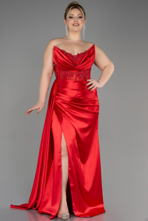 Платье на выпускной большого размера Длинный Атласный Красный ABU3855