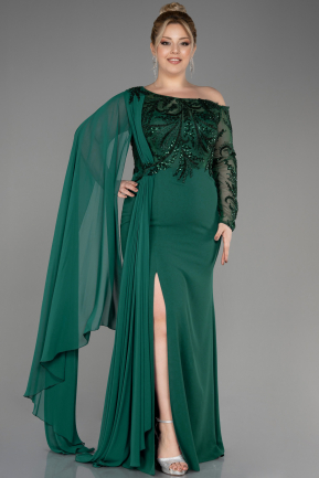 Вечернее Платье Большого Размера Кружево Длинный Изумрудно-зеленый ABU3512