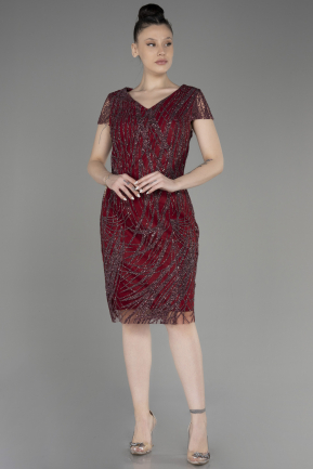 Платье для приглашения большого размера Короткий Бордовый ABK2102