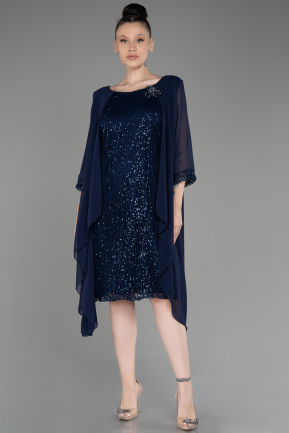 Платье для приглашения большого размера Миди Сифон Темно-синий ABK2052
