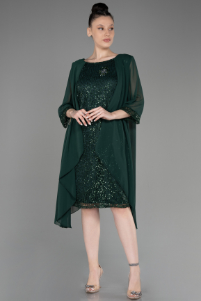 Платье для приглашения большого размера Миди Сифон Изумрудно-зеленый ABK2052