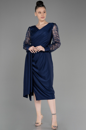 Платье для приглашения большого размера Миди Темно-синий ABK2053