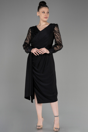 Платье для приглашения большого размера Миди Черный ABK2053