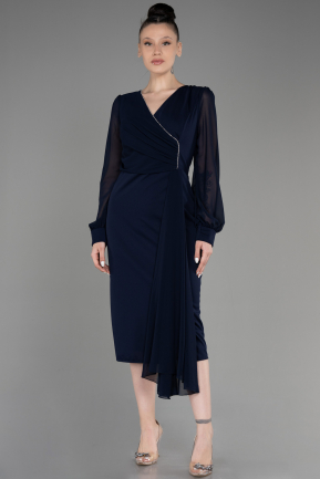 Платье для приглашения большого размера Миди Темно-синий ABK2054