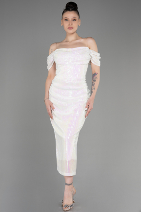 вечернее платье большого размера Миди Белый ABK2056