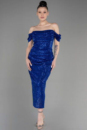 вечернее платье большого размера Миди Ярко-синий ABK2056