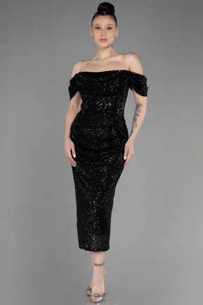 вечернее платье большого размера Миди Черный ABK2056