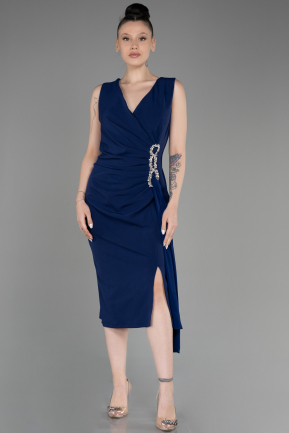 вечернее платье большого размера Миди Темно-синий ABK2057