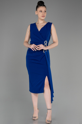 вечернее платье большого размера Миди Ярко-синий ABK2057