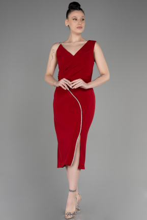 вечернее платье большого размера Миди Красный ABK2059