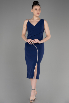 вечернее платье большого размера Миди Темно-синий ABK2059