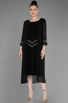 Платье для приглашения большого размера Миди Черный ABK2061