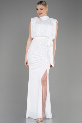 Длинное Чешуйчатое Вечернее Платье Белый ABU2752