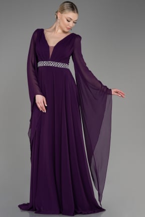 Вечерние Платья Сифон Длинный Тёмно-пурпурный ABU3541