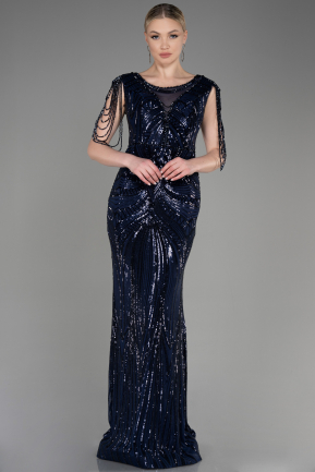 Платье для помолвки большого размера Длинный Темно-синий ABU3882