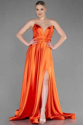 Вечерние Платья Атласный Длинный Оранжевый ABU3502