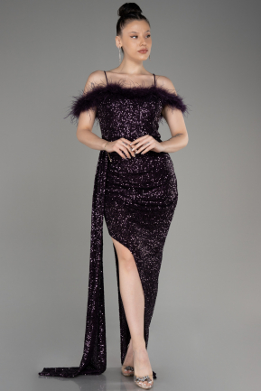 Вечерние Платья Длинный Чешуйчатый Тёмно-пурпурный ABU3901