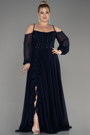 Платье для помолвки большого размера Длинный Сифон Темно-синий ABU3915